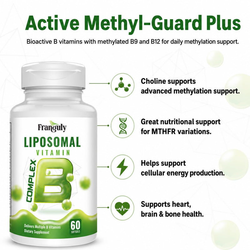 Liposomal B Complex for High Absorption Methylated B12,L-Methyfolate(5-MTHF),Full Active B Vitamins with Choline Inositol-Vegan, Non-GMO,3 Month Supply 30 Count (Pack of 3)