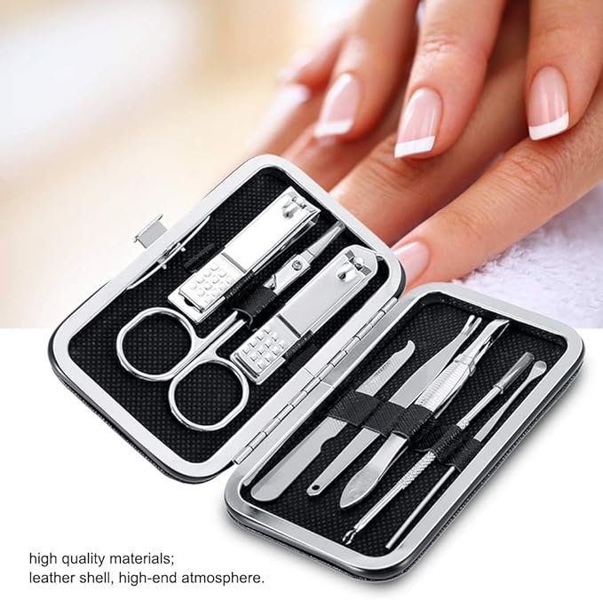 Nail clip set, etiquette set, grooming set, nail clippers, scissors, tweezers, grooming kit, convenient to carry, storage case included, stainless steel, 8-piece set, black - BeesActive Australia