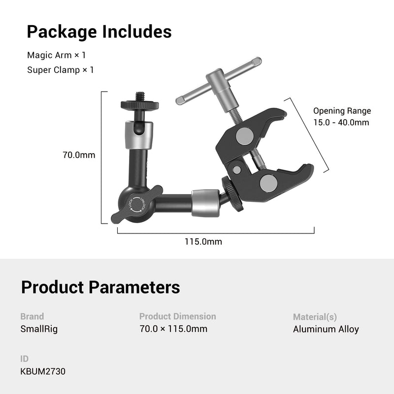 SMALLRIG Super Clamp w/ 1/4" and 3/8" Thread and 5.8 Inches Adjustable Friction Power Articulating Magic Arm with 1/4" Thread Screw for LCD Monitor/LED Lights - KBUM2730 5.8''+arm only - BeesActive Australia