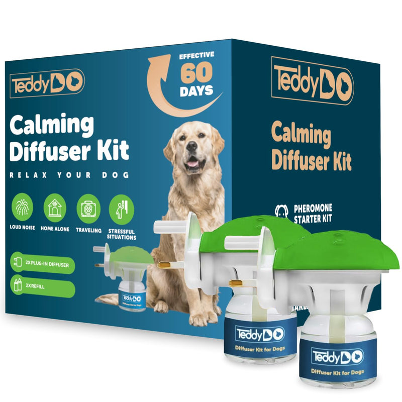 TeddyDo Calming Diffuser for Dogs | 2 Diffusers + 2x48ml Refills | 60-Day Double Pack with UK Plug | Helps Reduce Stress, Anxiety & Unwanted Behaviour | Safe Natural Dog Relaxation Aid 2 Pack