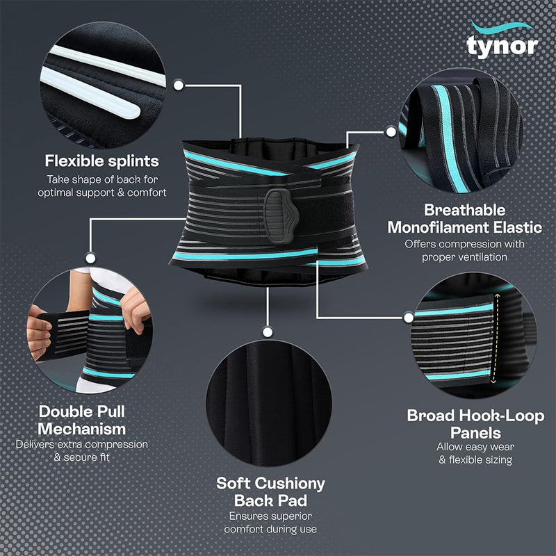 TYNOR Back Support Belt Adjustable Back Brace for Lower Back Pain,Breathable Lumbar Support Belt for Men & Women, Lower Back Brace for Herniated Disc, Sciatica & Heavy Lifting (Small, Classic Black) Small