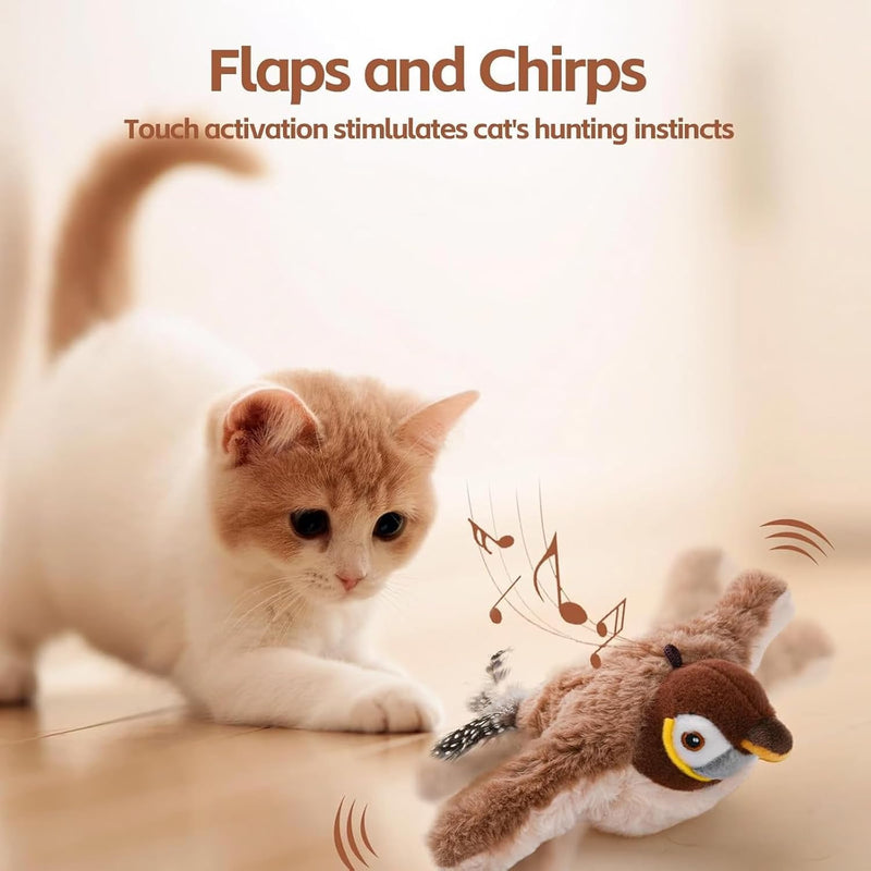 Interactive Chirping Bird Cat Toy,2025 New Flying Interactive Flapping Chirping Bird Cat Toy,Flying Bird Cat Toy for Indoor Adult Bored Cats,Pet Kitten Chase Plush Flying Bird - BeesActive Australia