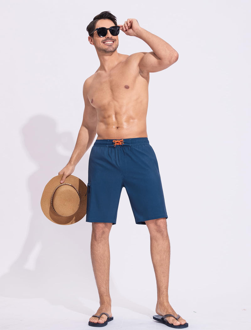 SILKWORLD Mens Swim Trunks Quick Dry Bathing Suit 9 Inch Swim Shorts with Mesh Lining and Zipper Cargo Pockets Navy Blue X-Large