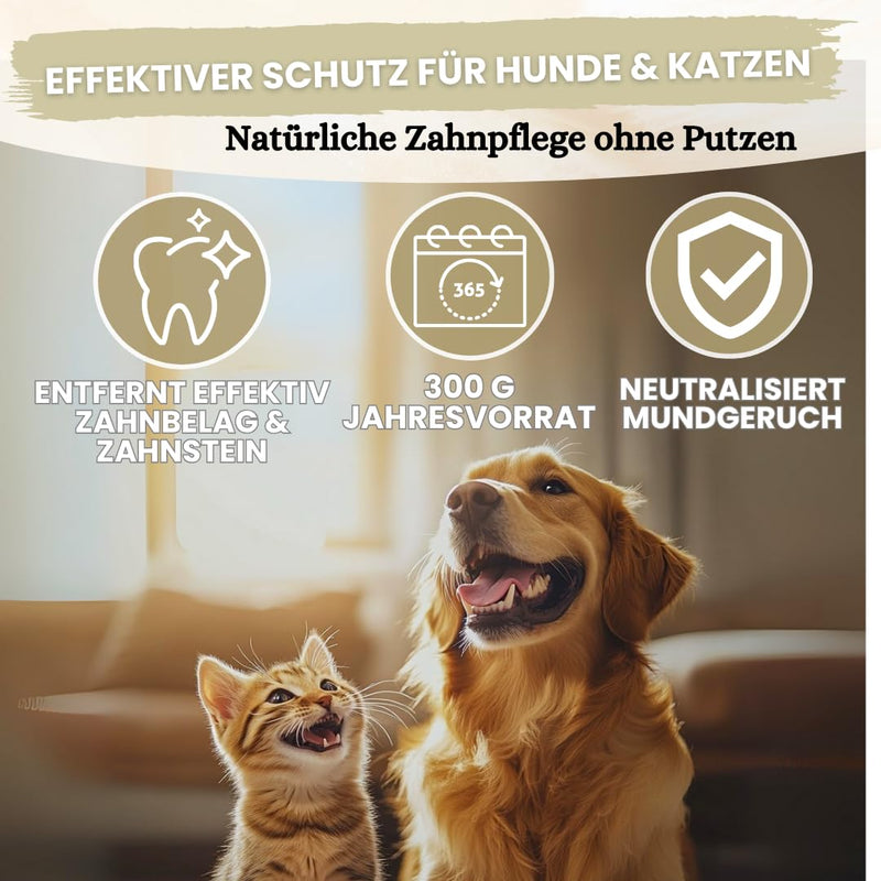Dental Care Powder for Dogs 300 g - Value Pack - Tartar Remover Dog - Dental Care Against Bad Breath & Tartar - Plaque Removal - Dental Care Dog - Food Topping - Dental Powder for Dogs