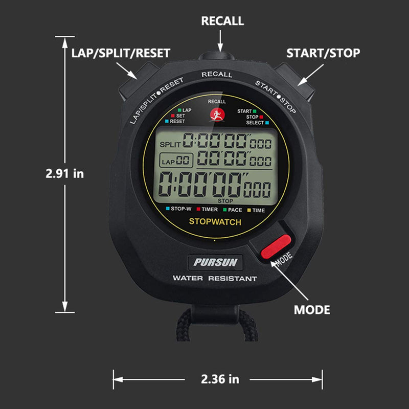 Sport Stopwatch Timer with 100X2laps Split Memory/0.001second Timing,Professional Recall Stop Watch Large Display Alarm Clock Multifunctional for Coach Referee Swimming Running Marathon Competition 100 Lap-black - BeesActive Australia