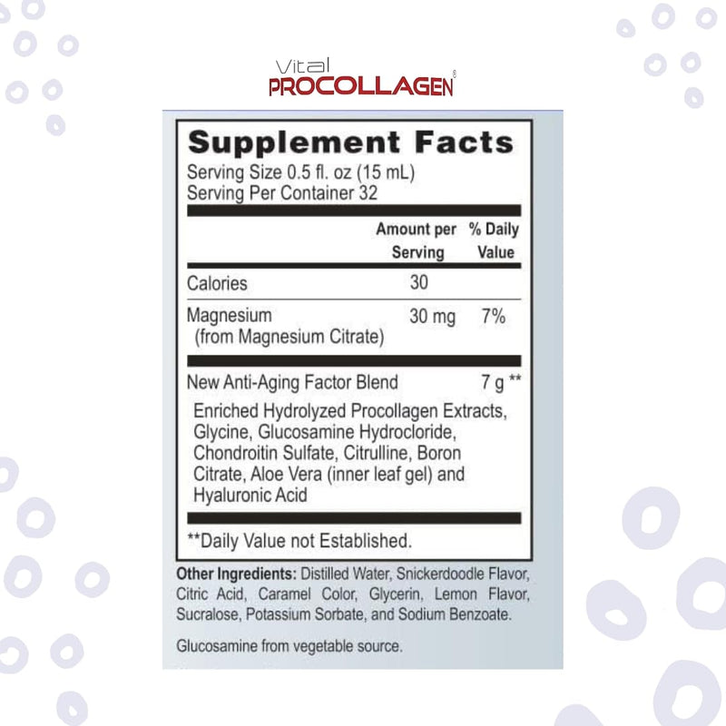 Natural Energy Vital Procollagen - Liquid Hydrolyzed Collagen Protein with Hyaluronic Acid and Glucosamine Chondroitin Sulfate Anti-Aging Factor for Men and Women 16oz |New Snickerdoodle Flavor| 1