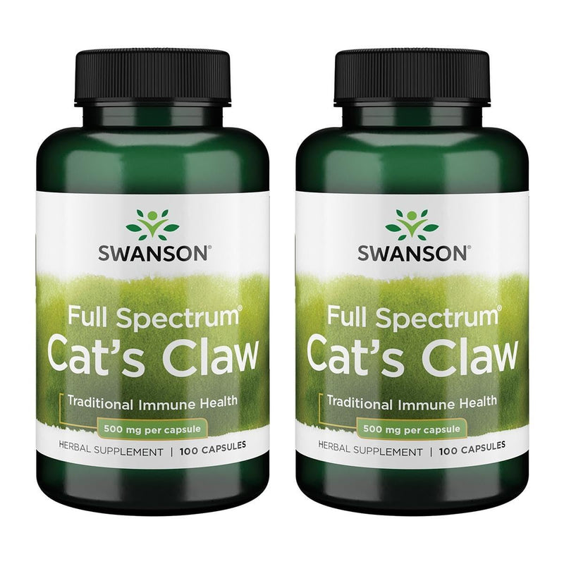 Swanson Full-Spectrum Cat's Claw - Herbal Supplement Promoting Digestive Health & Immune System Support - Natural Formula Supporting Joint Health - (100 Capsules, 500mg Each) (2 Pack)