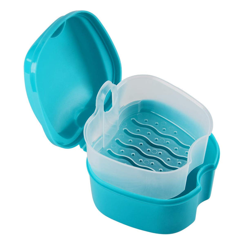 Coolrunner Denture Case, Denture Cup with Strainer, Denture Bath Box False Teeth Storage Box with Basket Net Container Holder for Travel, Retainer Cleaning (Green) Green