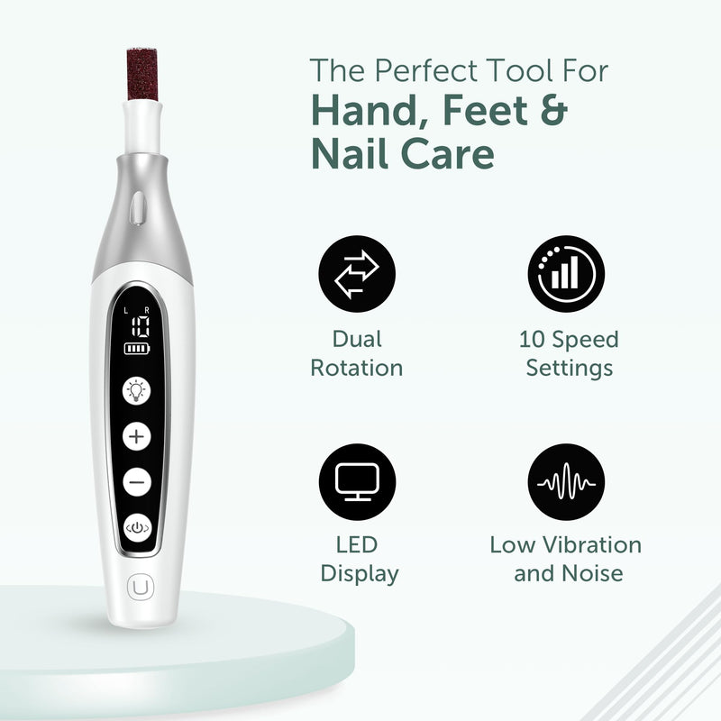 PediLux Pro Professional Manicure Pedicure Kit, Cordless Electric Nail File Drill Set, Thick Toenail Grinder, Toe Nail Dremel Tools, Filer, Buffer, Sander, Remove Cuticles, Callus for Men & Women White - BeesActive Australia
