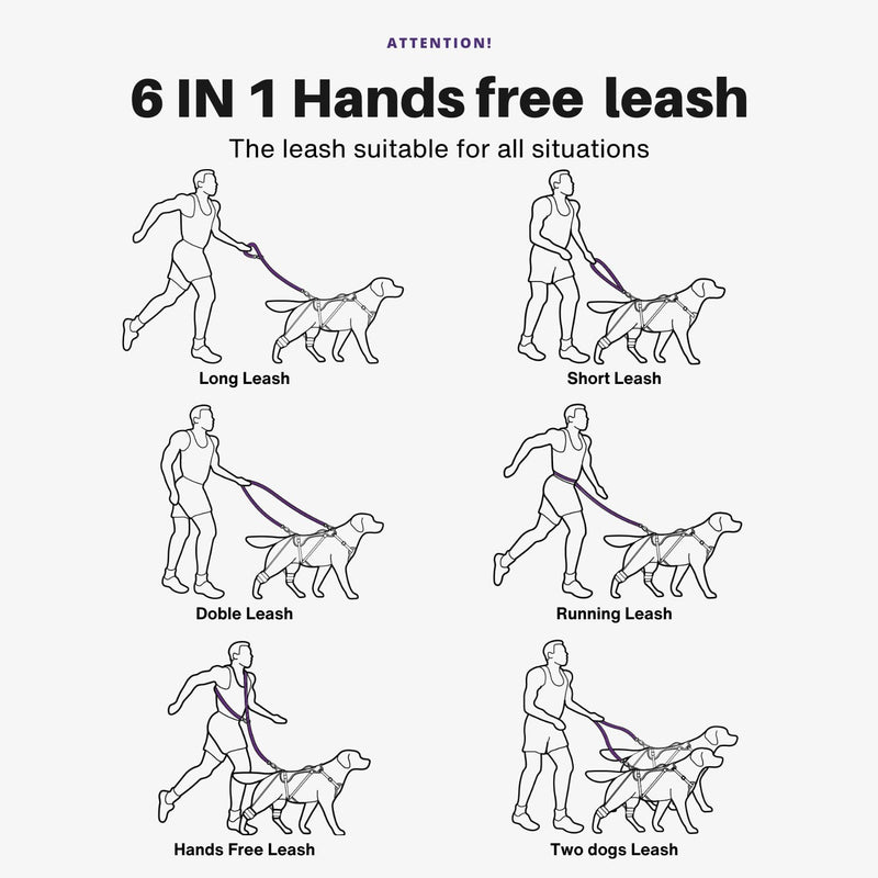 Heavy-Duty Tactical Dog Leash for Medium & Large Dogs, 6-in-1 Hands-Free Lead for Training, 4-7.5FT Adjustable Waist Belt for Walking (Moss Green) Moss Green
