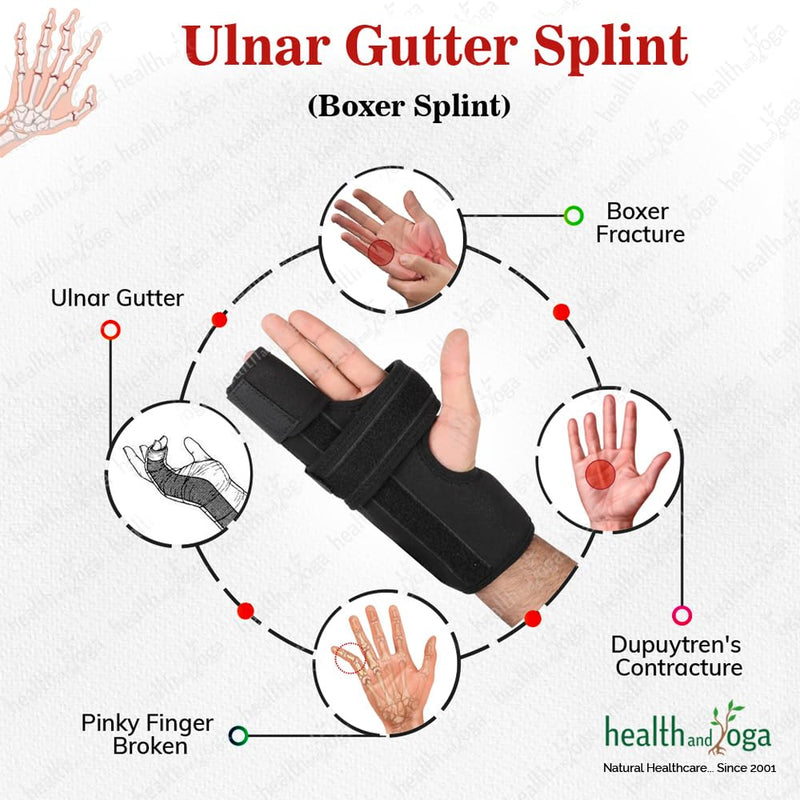 HealthAndYoga™ GuardNHeal Ulnar Gutter Boxer Splint – Must Use for Pinky Finger Splint, Boxer’s Fracture, Ulnar Gutter Wrist Brace, Metacarpal finger splint, Dupuytren's contracture - for Left or Right Hand (Large) Large (Pack of 1)