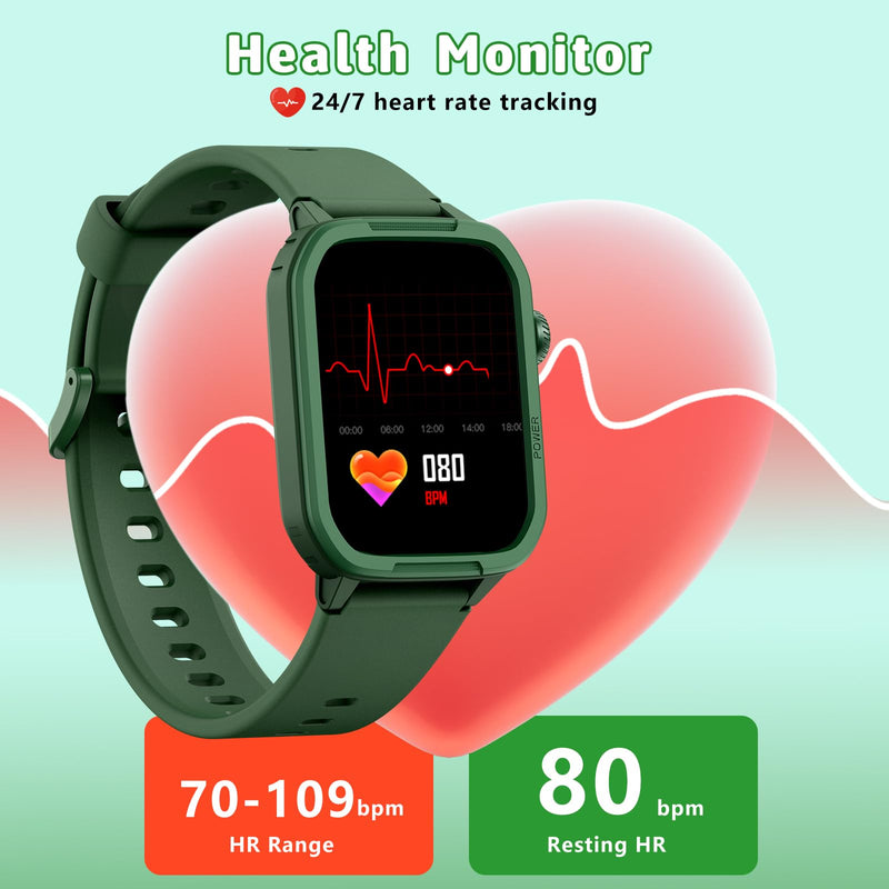 Kids Smart Watch for Boy Girl, Kids Watches with 19 Sport Modes, Heart Rate, Sleep Monitor, Pedometer, Alarm Clock, IP68 Waterproof Fitness Tracker, Gift for 6-16 Year Old Boys Girls Toys (Green) Green - BeesActive Australia