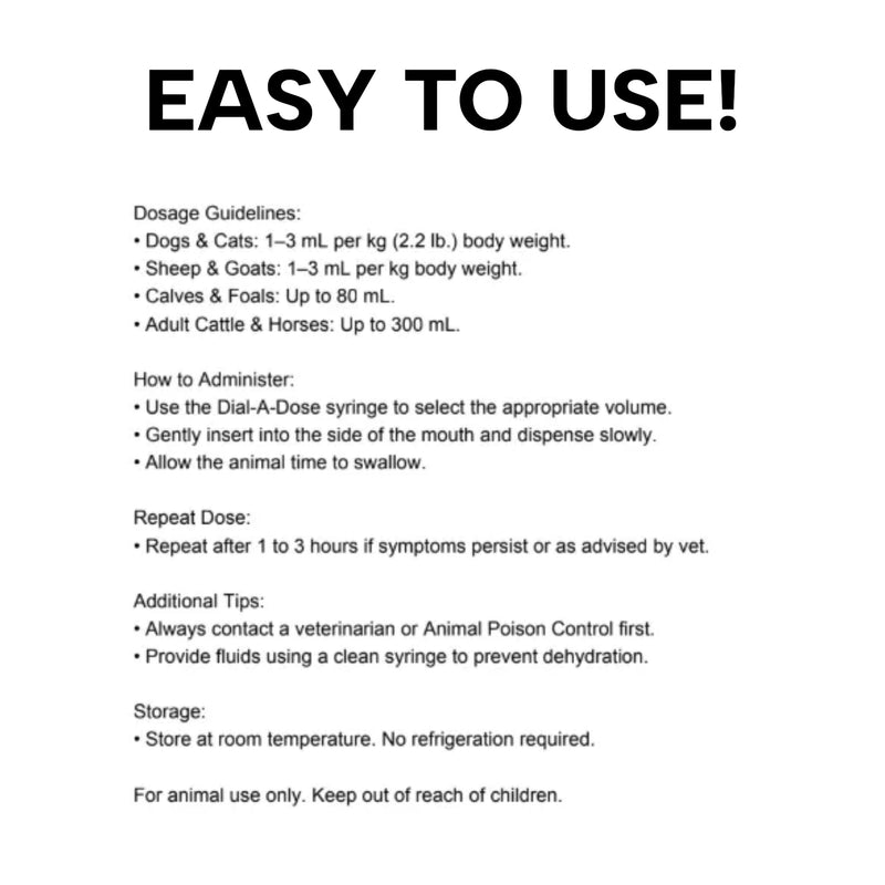LBH MARKET Liqui-Char Vet Emergency Kit, Activated Charcoal Gel for Dogs, Cats, Goats 80mL Dial-a-Dose Syringe, Emergency First Aid Card, and 12 Ml Fluid Delivery Syringe, Pet Toxin Treatment