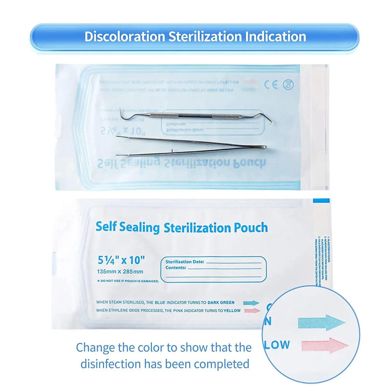 Yuelong 200PCS Self Sealing Sterilization Pouch Bags Autoclave Sterilizer Bags Pouch for Nail Tools Grade Paper Disposable Dental Tattoo Accessories Tool Storage Bag (5.25" x 10") 5.25" x 10" - BeesActive Australia