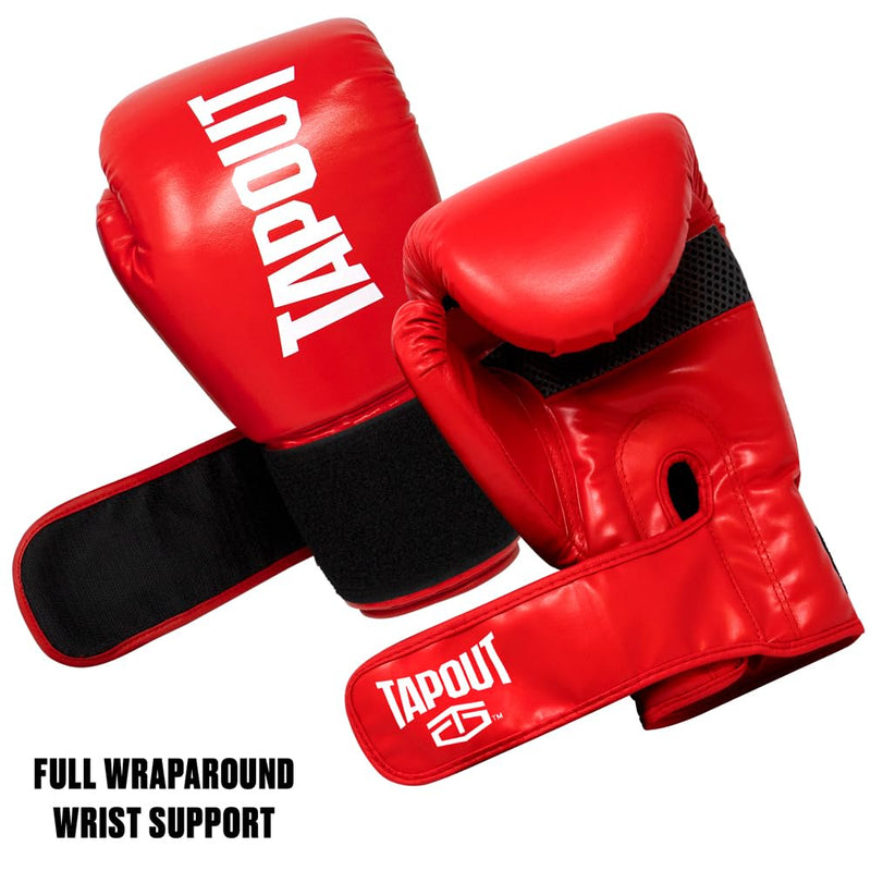 TAPOUT Boxing Gloves with Breathable Mesh Palm for Men and Women in Training, Muay Thai, Kickboxing, Sparring, and MMA Red 12 oz