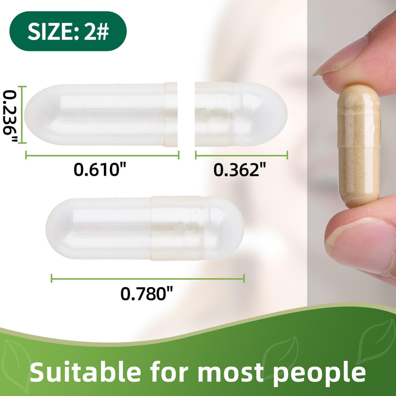 Size 2 Gelatin Empty Capsules - 1000 Count Clear Empty Pill Capsules, Fillable Empty Gel Capsule for Homemade Vitamins & Powders, Easy for DIY Supplements