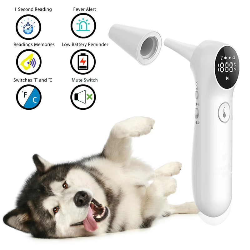Pet Ear Thermometer for Dogs and Livestock - Includes 20 Pet Swabs, Suitable for Dogs, Cats, Infrared Fast and Accurate Canine Temperature Monitor - Switches ℉ and ℃ - BeesActive Australia