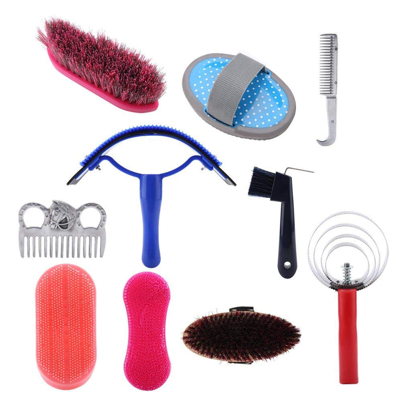 10PCS Horse Cleaning Tool Set Horse Grooming Care Kit Horse Brush Set with Hoof Pick Sweat Scraper Assorted Hair and Curry Comb Pick Itching Brushes - BeesActive Australia