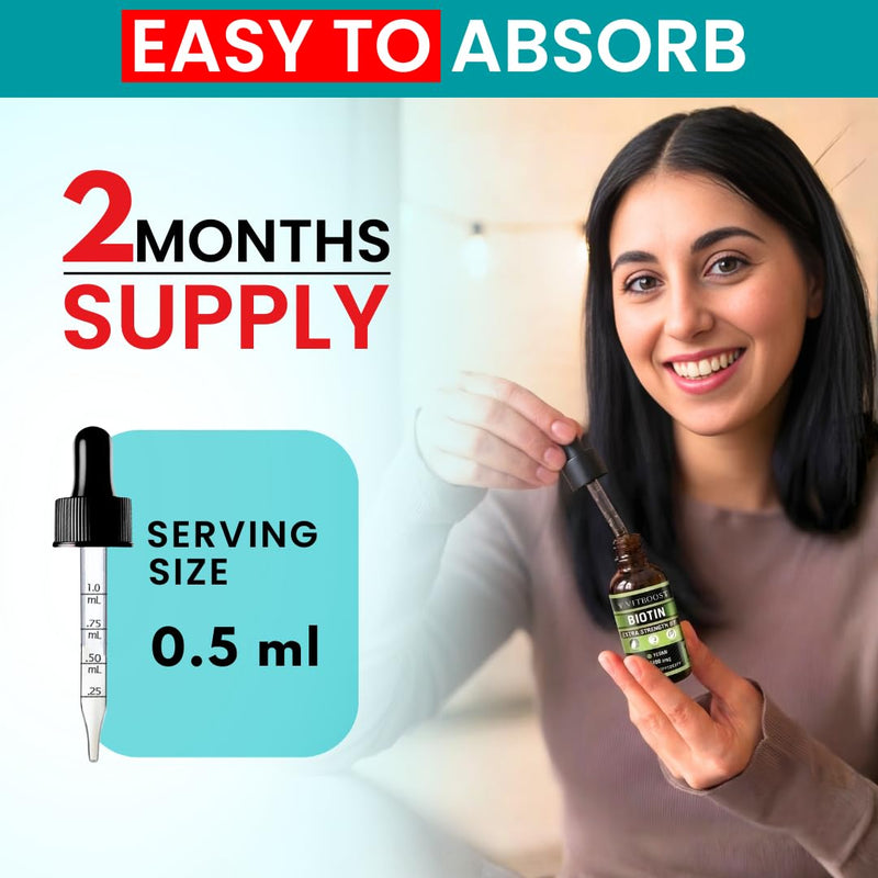 VITBOOST Liquid Biotin Drops 10,000mcg with Extra Strength - 60 Servings | Biotin Liquid for Hair Growth for Women & Men, Vegan Formula Supports Strong Nails and Healthy Skin