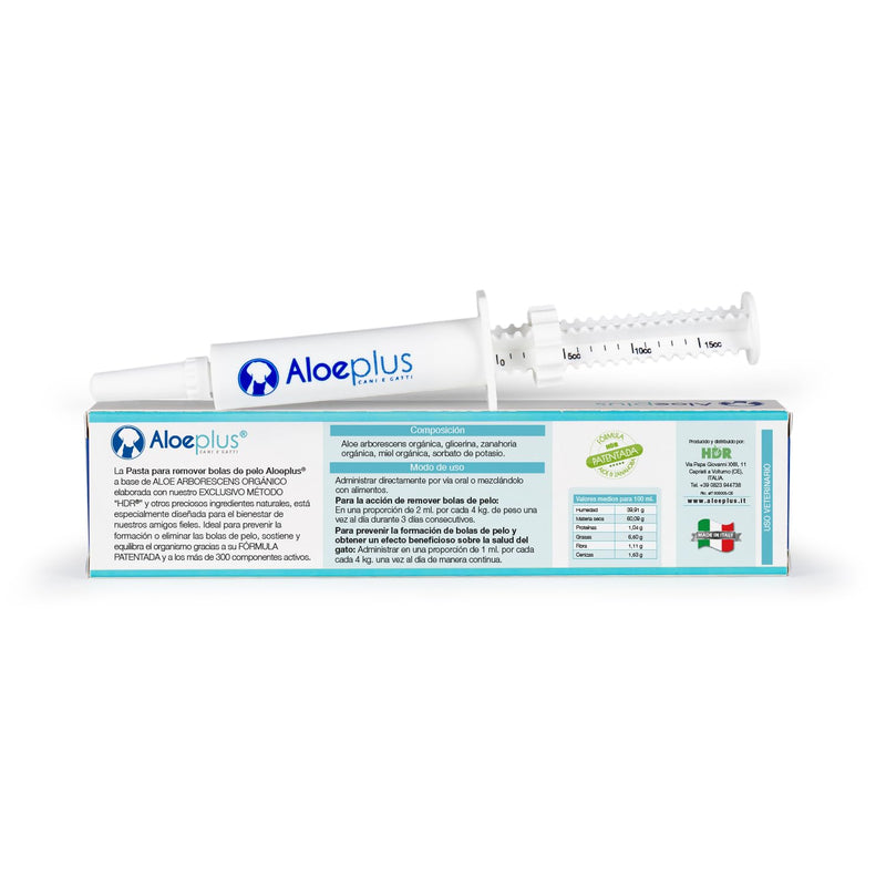 ALOEPLUS Cat Oral Paste Anti-Hairball 15ml - Paste for Cats Against Hairballs, Prevents and Removes Hairballs, Energetic and Detoxifying Supplementary Food with Aloe Arborescens Organic - BeesActive Australia