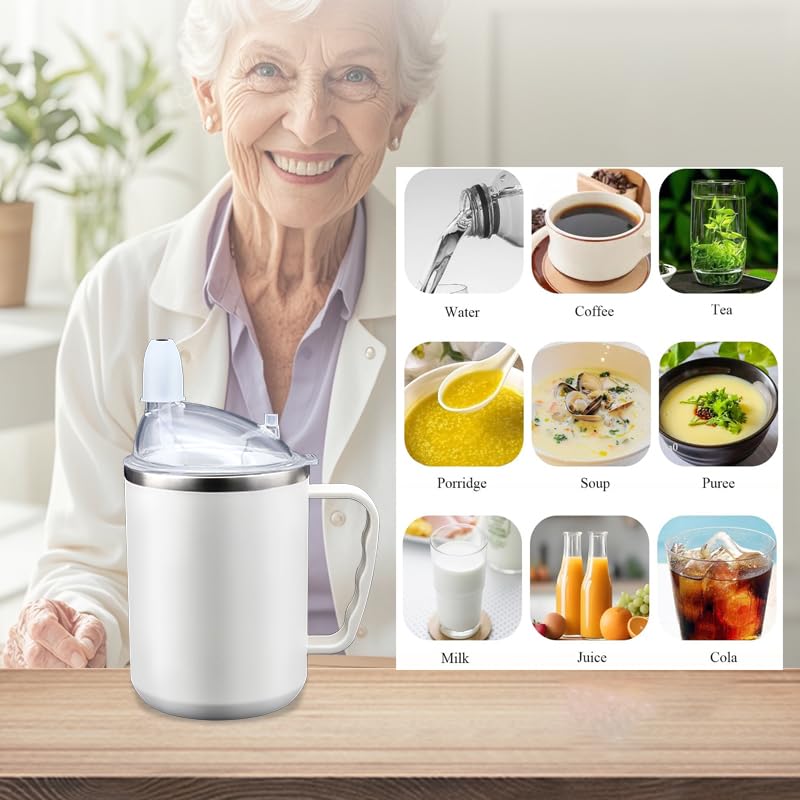 Adult Sippy Cup for Elderly, 17.6oz Stainless Steel with Straw