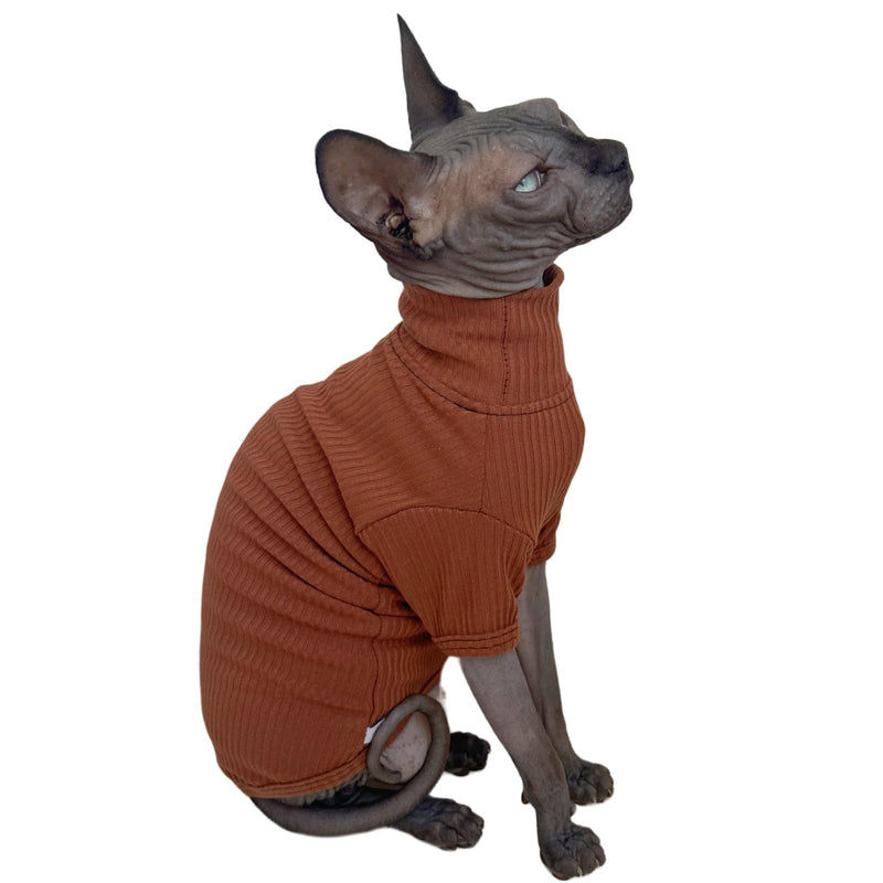 Sphynx Hairless Cats Shirt Cotton Cat Turtleneck Sweater Pullover Kitten T-Shirts with Sleeves Cat Pajamas Jumpsuit for Sphynx Cornish Rex, Devon Rex, Peterbald (Coffee, X-Large (Pack of 1)) X-Large (Pack of 1) Coffee - BeesActive Australia