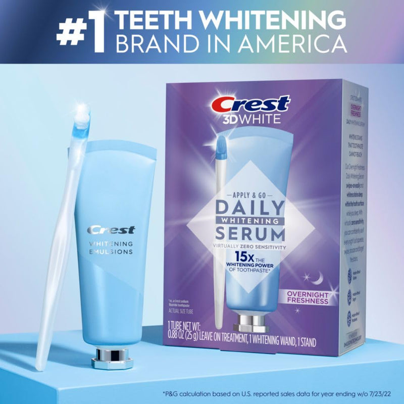 Crest Whitening Emulsions Leave-On Teeth Whitening Gel Kit + Overnight Freshness with Wand Applicator and Stand, Apply & Sleep, 0.88 Oz - BeesActive Australia