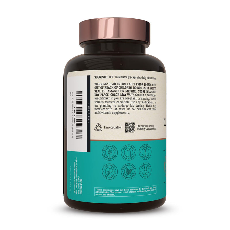 Hair La Vie Live Conscious Clinical Formula Hair Growth Vitamins for Women and Men w/Biotin, Collagen & Saw Palmetto (Pack of 1) 90 Count (Pack of 1)