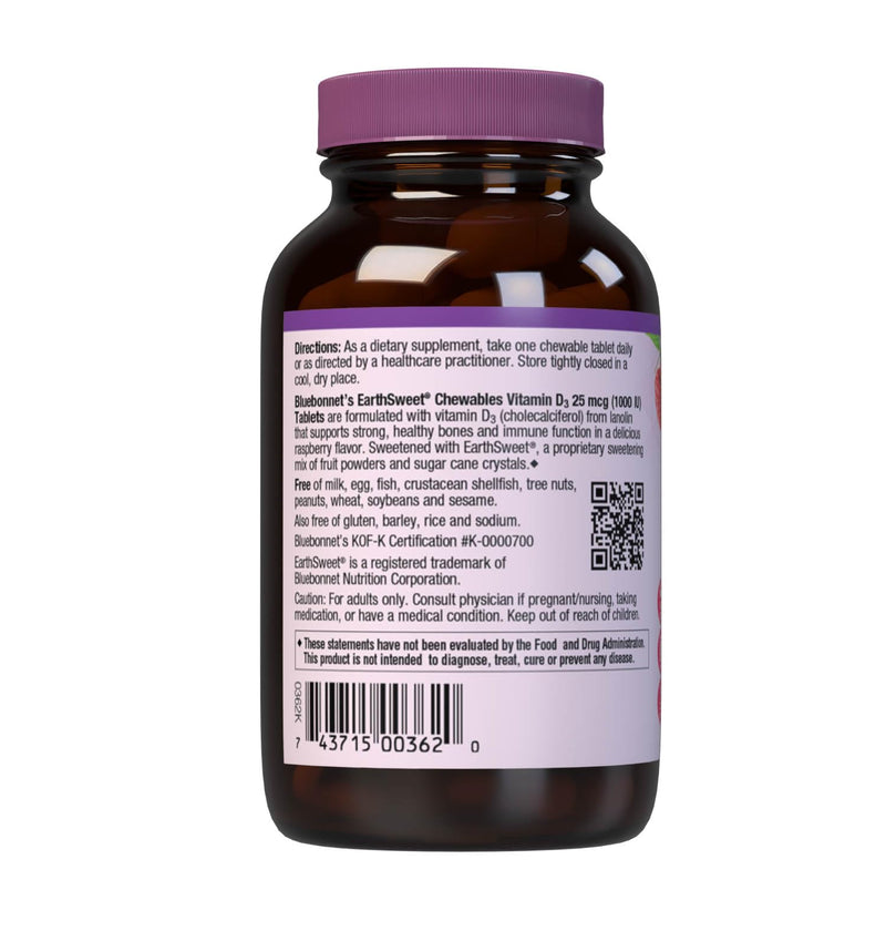BlueBonnet Nutrition EarthSweet Vitamin D3 1000 IU, 90 Tablets | Bone & Immune Support Supplement; Non-GMO, Gluten-Free, Soy-Free 90 Count (Pack of 2)