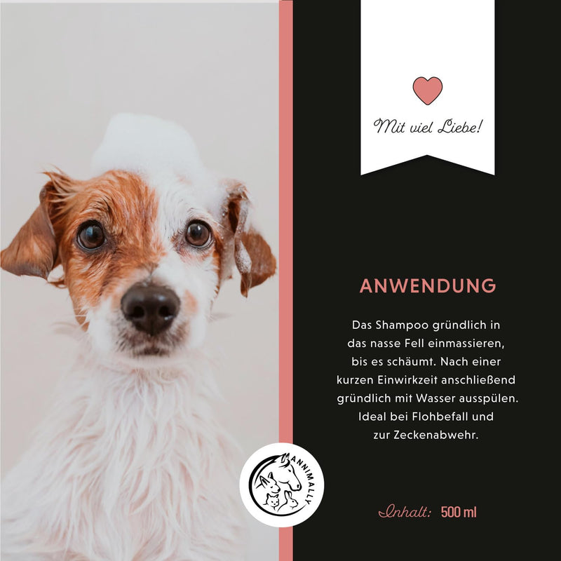 Annimally Anti Tick and Flea Shampoo Dog - Shampoo against ticks, fleas and mites for dogs - Dog shampoo with neem extract (500ml) - BeesActive Australia