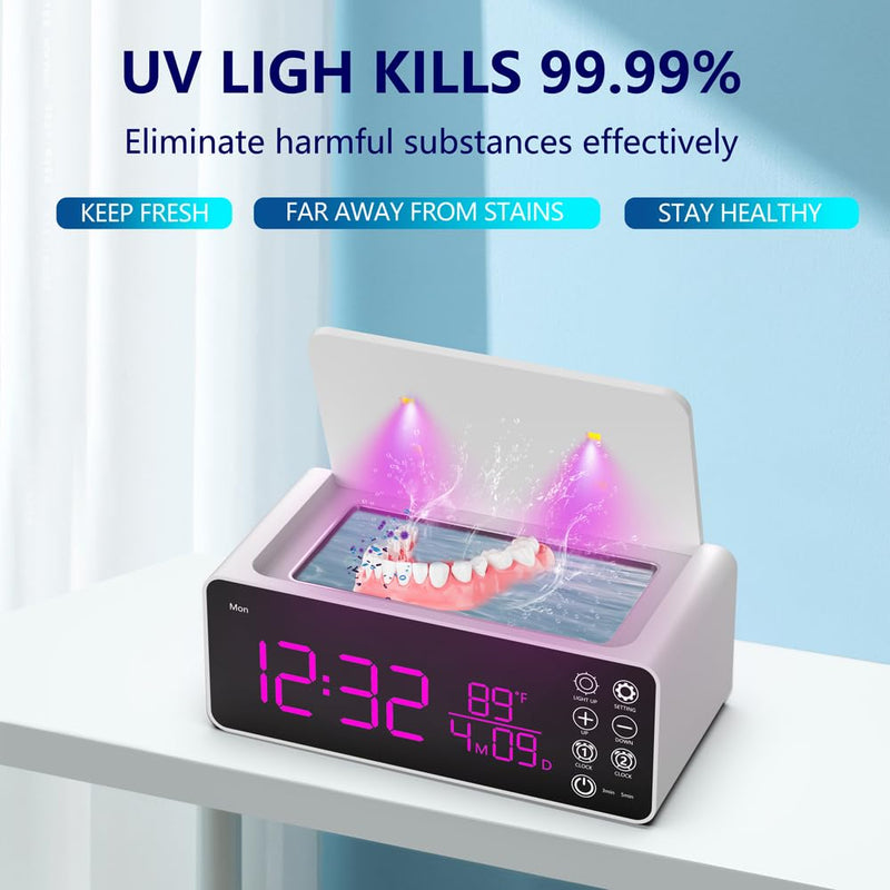 500ML Capacity 48kHz, Updated Version Ultrasonic Retainer Cleaner, Multi-Functional Cleaner Machine For Dentures, Mouth Guards, Braces, Toothbrush, Jewelry, Glasses with Alam Clock Function, (white)