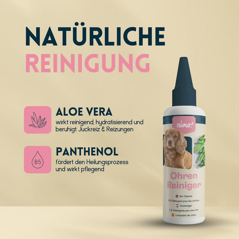 nimo® ear cleaner | for dogs, cats & pets with aloe vera & panthenol | Gentle natural cleansing against itching, infections, earwax, inflammation & discharge | minimizes head shaking - BeesActive Australia