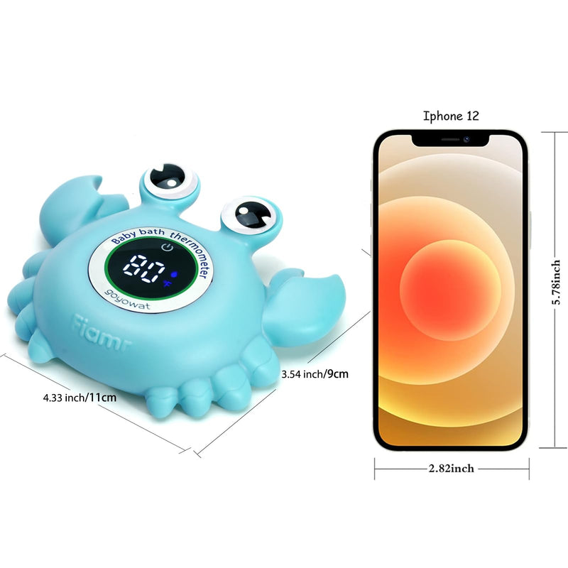 Baby Bath Thermometer Crab Toy - Digital Floating Water Thermometer with LED Display & Color Alerts for Infants, Cute Bath Tub Sensor & Safe Bath Time Essential Toy blue