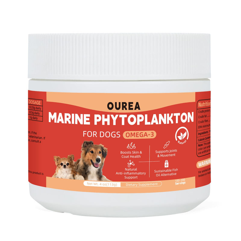 Phytoplankton for Dogs – 100% Pure Nannochloropsis Powder, Natural Omega-3 EPA Skin & Coat Support, Immune & Joint Wellness, Pure Microalgae, Easy-Mix Superfood Supplement for All Breeds(4 oz / 113 g)