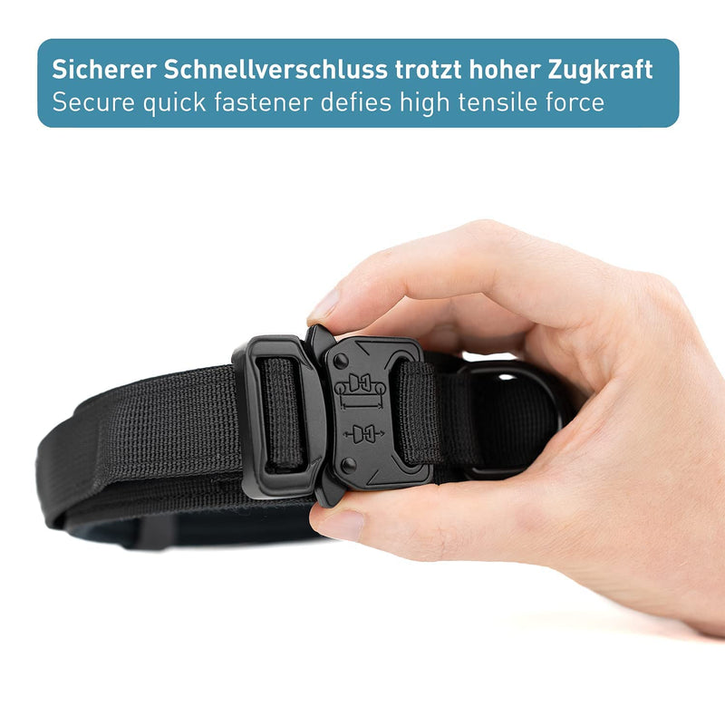 PetTec dog collar made of neoprene & nylon, collar with handle for small & large dogs, softly padded (S-XL), extremely robust & water-repellent, adjustable, set collar & drag leash collar XL (61 - 71 cm) black - BeesActive Australia