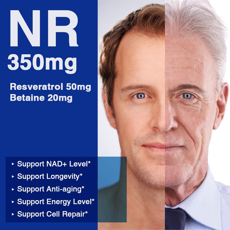 LOVITA NR (Nicotinamide Riboside) 350 mg, NAD Supplement with Trans-Resveratrol and Betaine, Promote NAD Plus Levels, Healthy Aging, 30 Vegan Enteric-Coated Capsules (Pack of 3) Standard Package 30 Count (Pack of 3)