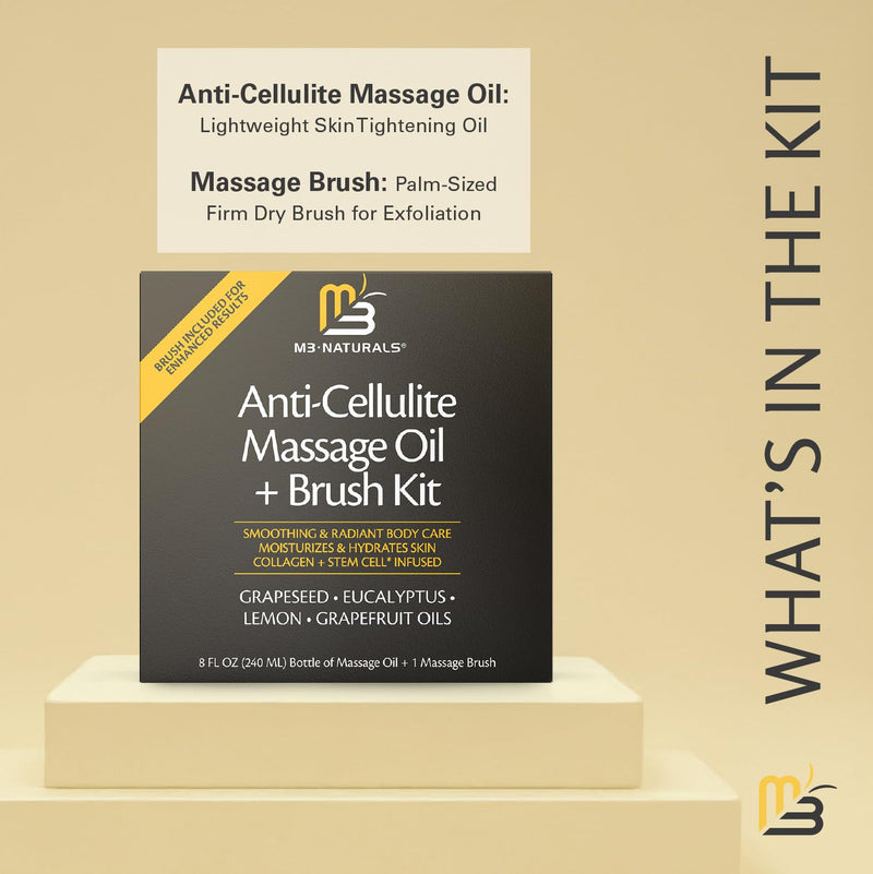 Anti Cellulite Massage Oil and Firm Dry Brush Kit & Collagen Stretch Mark Body Cream - BeesActive Australia