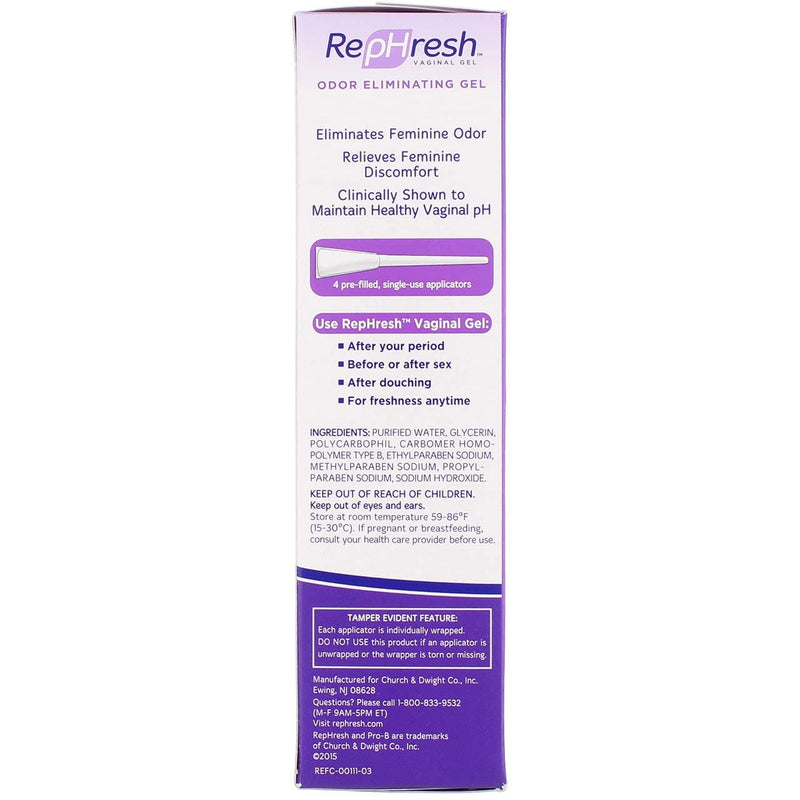RepHresh Vaginal Gel, Odor Eliminating Gel, 4 ea (Pack of 2) - BeesActive Australia
