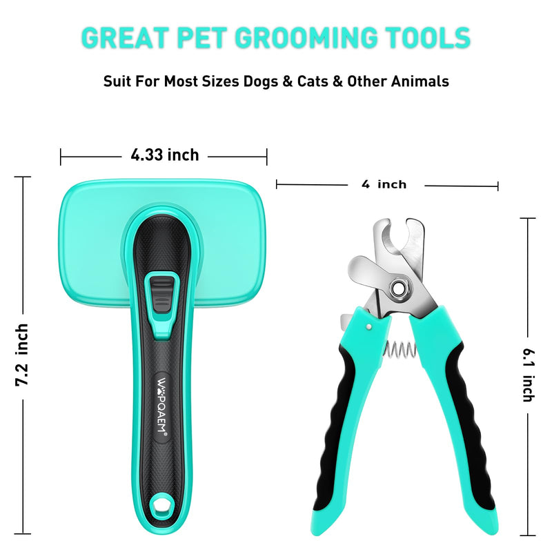 Dog Brush Kit for Grooming Short & Long Haired Dogs & Cats, 5 in 1 Pet Grooming Set for Small Animals, 5 PCS Puppy Self-Cleaning Slicker Brush and Pet Comb for Shedding Medium & Large Dogs Green 5 PCS - BeesActive Australia