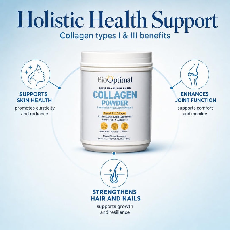 BioOptimal Grass-Fed Hydrolyzed Collagen Powder, Unflavored, Skin & Joints | Hydrolyzed Type I & III; 10g per scoop; 30 servings; non-GMO; gluten-free; no sugar or preservatives; GMP certified