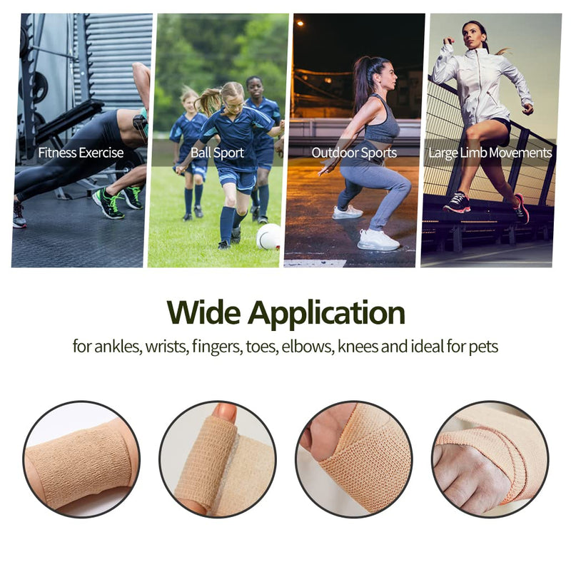 6pcs 2in Self Adhesive Bandage Wraps, Vet Wraps, 12 Colors to Choose, 5 Yard Self Adherent Wraps for Sports, Wrist, Ankle and Swelling 24pcs Skin Color 3 Inch - BeesActive Australia