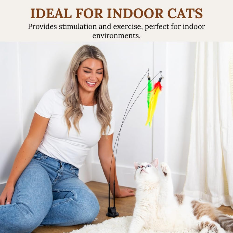 Cat Wand Toy Cat Fishing Pole Toy Cat Feather Toy Suction Cup Cat Toys for Indoor Cats Cat Toys Wand Feather Wand Cat Toy Feather Cat Toy Multisurface Cat Feather Wand Toy Cat Teaser Bundle 2 - BeesActive Australia