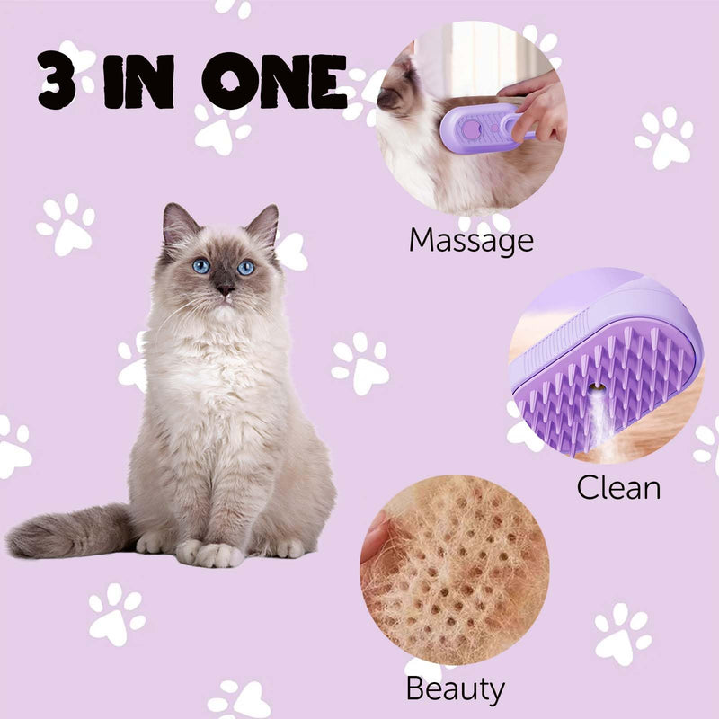 Cat Steam Brush for Shedding, Steam Brush for Indoor Cats, Water Brush, Cat Spray Mist Massaging Brush, Pet Hair Removal Brush, Suitable for Cats, Dogs and Rabbits, Cat Cleaning Brush 😽purple - BeesActive Australia