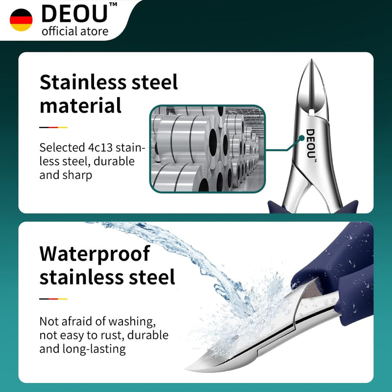 DEOU Professional Stainless Steel Podiatrist Nail Clippers, Heavy Duty Manicure Pliers for Thick Nails, Pedicure Toe Nail Clippers Tools for Men Women Dark Blue