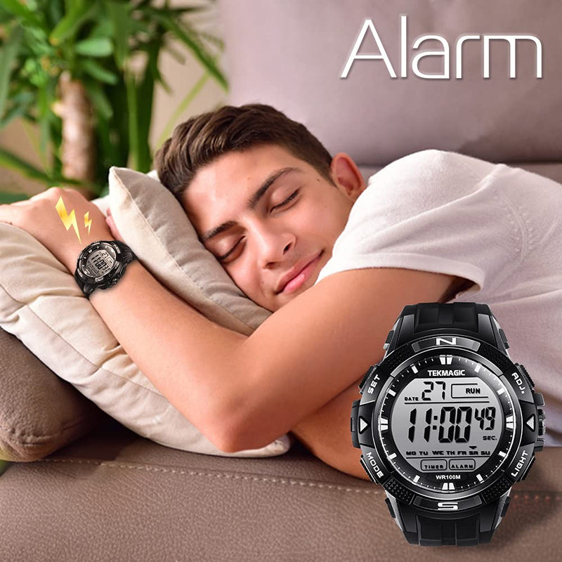 10ATM Waterproof Sport Watch for Swimming Diving with Stopwatch, 12/24 Hour Format, Dual Time Zone, Alarm Functions (2019 Version)