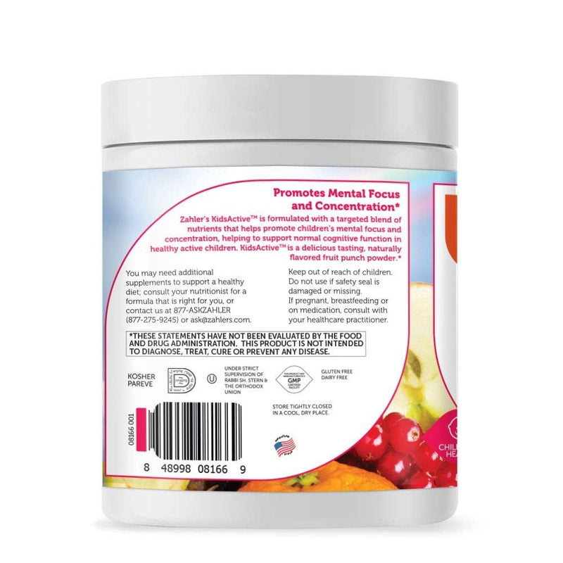 Zahler KidsActive, Kids Concentration Formula Powder, All Natural Children’s Supplement Supporting Focus, Certified Kosher, 30 Servings Fruit Punch Flavored Powder 12 Pound (Pack of 1)