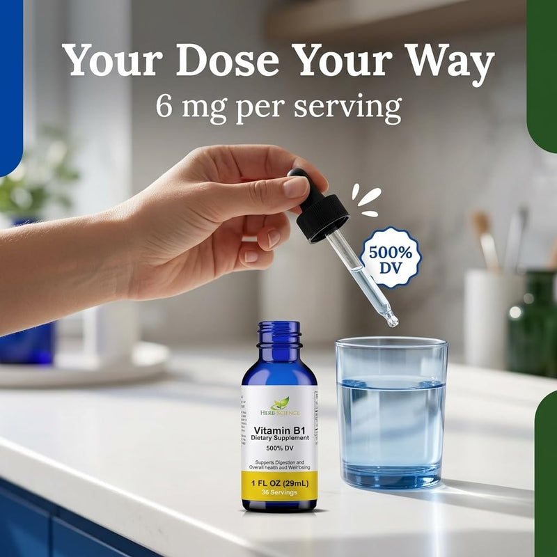 Vitamin B1 Liquid Drops, Thiamine, Alcohol-Free, 1 Oz | Made with Only 3 Premium Ingredients, 500% Daily Value per Serving and 36 Servings in an Easy-to-Take Vegan Liquid Formula 1 Fl Oz (Pack of 1)