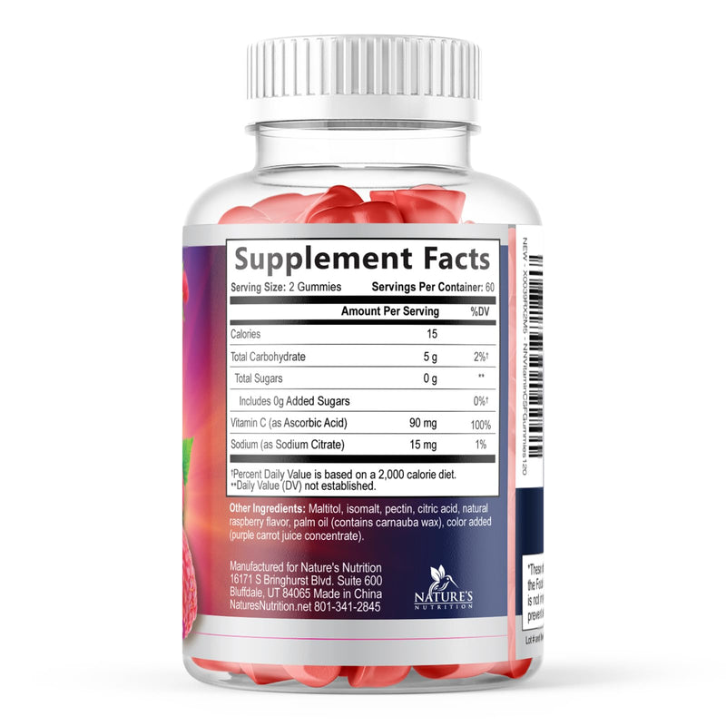 Zero Sugar Vitamin C Gummies - Immune Support & Antioxidant VitaminC Dietary Supplement - Vegan, Non-GMO, Dairy & Gluten Free C Vitamin Gummy - Raspberry Flavor for Kids & Adults - 120 Count Gummies 120 Count (Pack of 1)