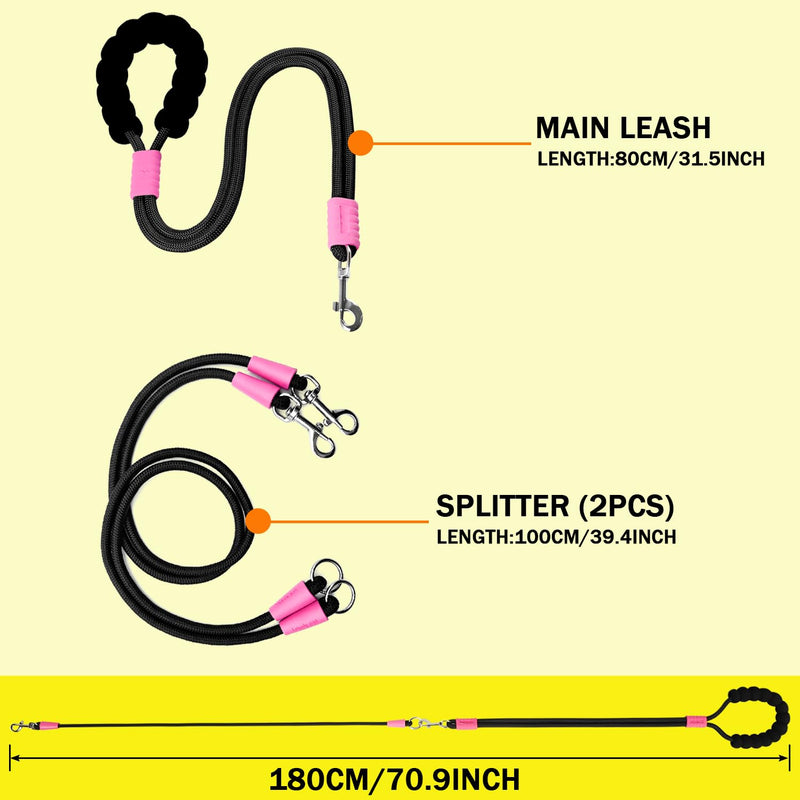 Hands Free Double Dog Leash, No Tangle Double Dog Leash, Adjustable Handles Fit Small, Medium and Large Dogs (Black) Black - BeesActive Australia