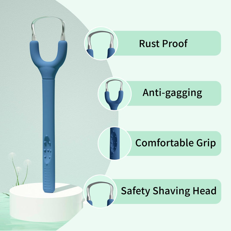 Effective Tongue Scraper and Oral Mucosal Cleaner Kit for Adults - Ergonomic Tongue Cleaner Promotes Fresher Breath, Mild Solution Oral Mucosal Cleaner package, Personal Care Essential (Blue) blue For Sensitive